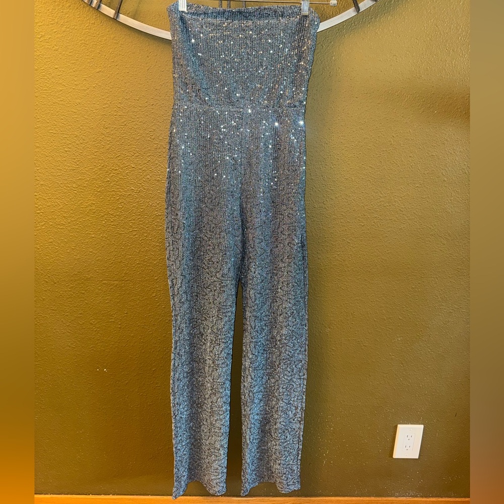 Elegant Blue Sequin Jumpsuit